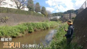 遊園地の近くの川で釣りします♪ 稲城市 三沢川で小物釣り。