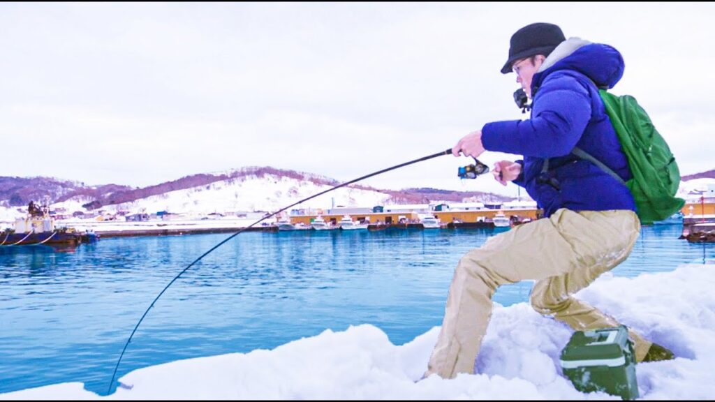 北海道の漁港で釣った”ニシン”を放り込むと...待望のガツン！竿が唸る