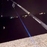 夜の海で巨大魚を釣る
