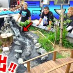 自宅の庭に作った川に大量の水を流すと…！？