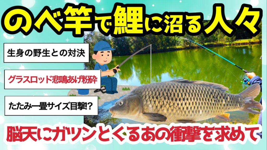 【2ch釣りスレ】のべ竿で鯉釣りに沼る人々【強烈な引きが忘れられない】一本の竿で戦うロマン【緊張感と達成感】一度ハマると抜け出せない【魚釣りゆっくり解説】