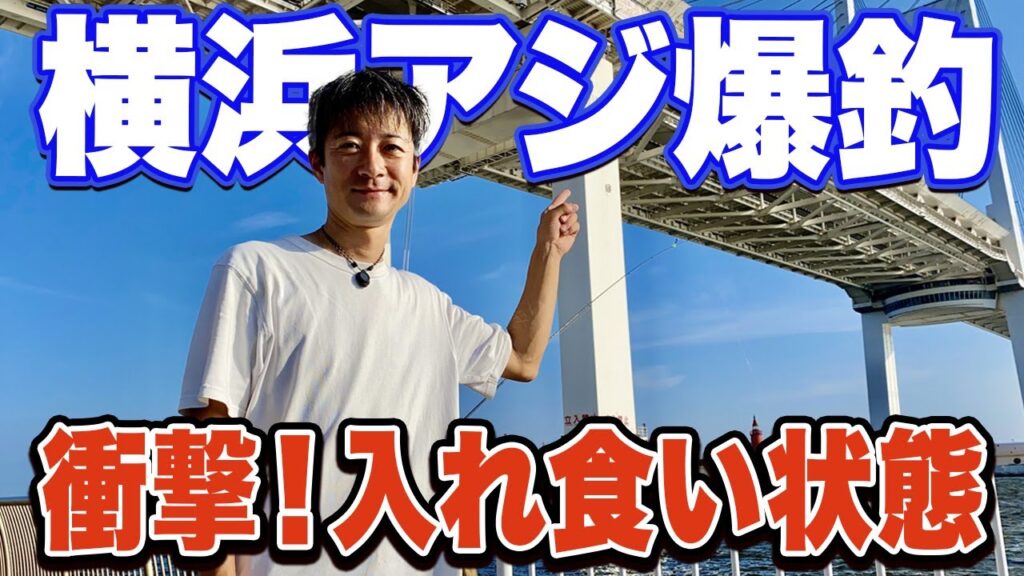 【大黒ふ頭西緑地】20cm超のアジが足元サビキ釣りで入れ食い状態！この潮を狙って！