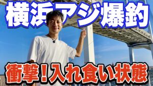 【大黒ふ頭西緑地】20cm超のアジが足元サビキ釣りで入れ食い状態！この潮を狙って！
