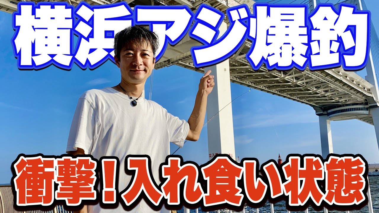 【大黒ふ頭西緑地】20cm超のアジが足元サビキ釣りで入れ食い状態!この潮を狙って!