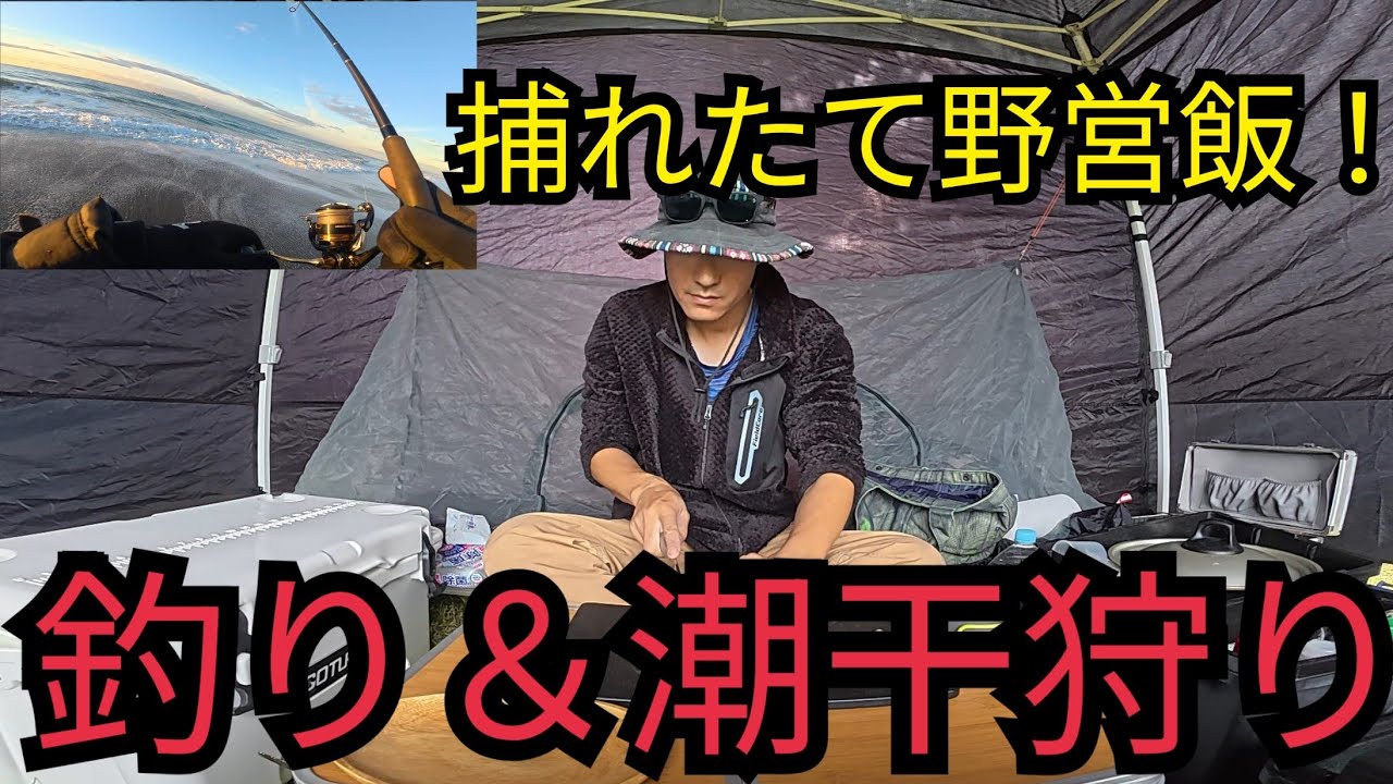 秋の浜名湖渚園釣りキャンプ!遠州灘サーフ&浜名湖釣り&潮干狩り🔥獲れたて全部さばいて食べる贅沢野営飯🔥